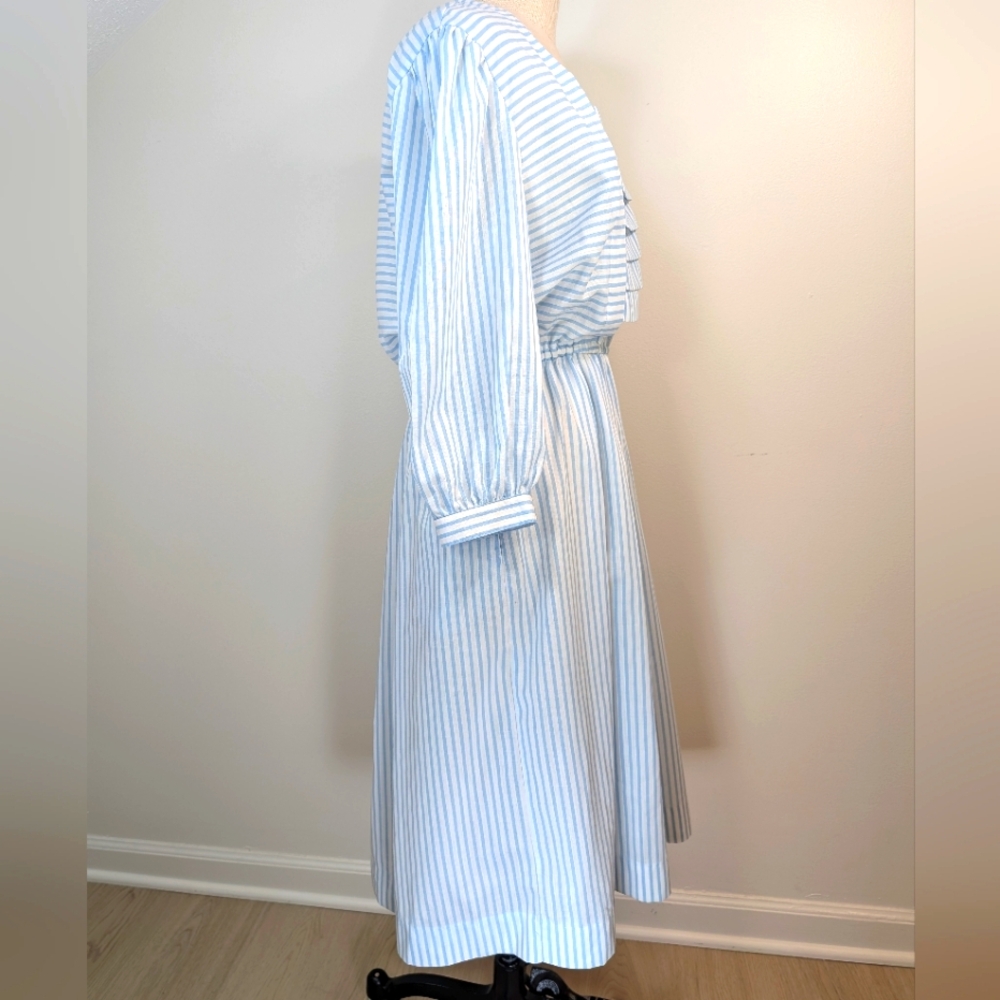 Vintage John Roberts cotton blend striped, modest, coquette maxi dress  12. - Picture 9 of 14